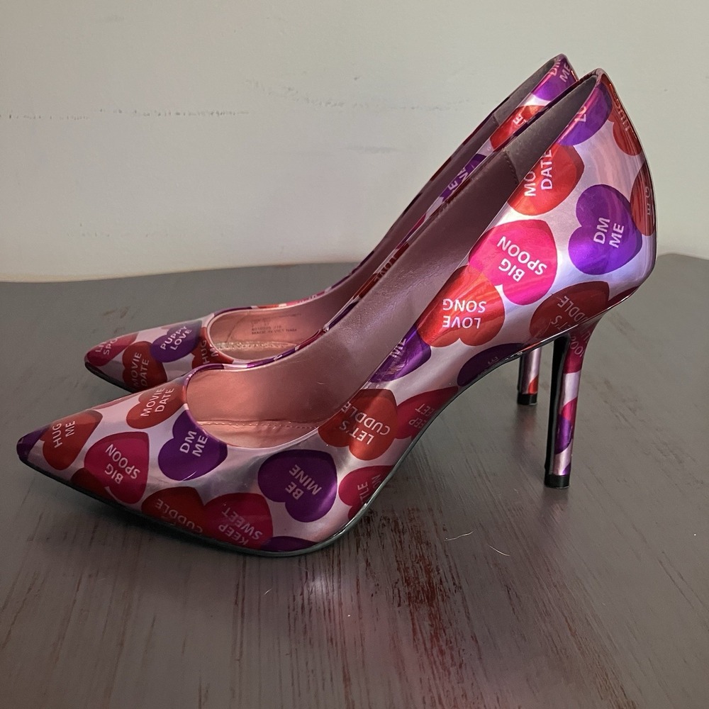 Katy Perry The Sissy Conversation Heart Pumps Size 7 Valentine Pink Purple Heels - Picture 3 of 11